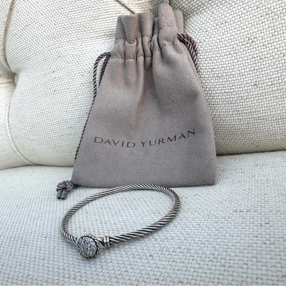 David Yurman Cable Sterling Silver Pave Natural Diamond Hook Clasp Bracelet - Picture 2 of 4